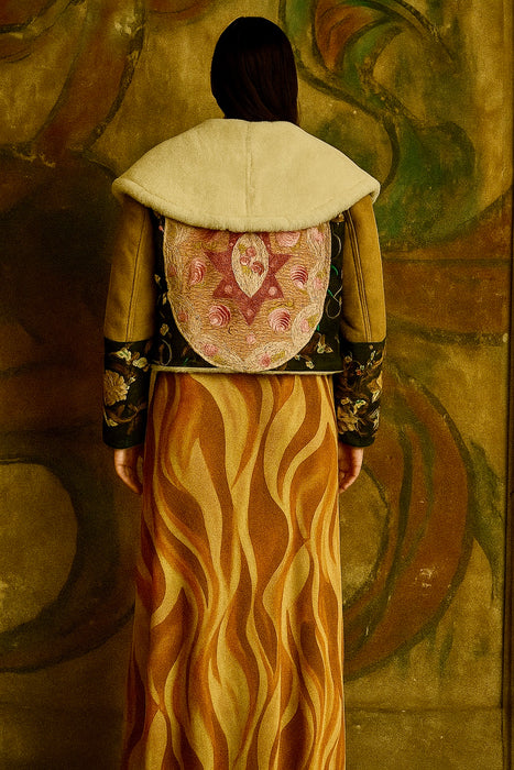 Paula, 80s sheepskin double breasted embroidered jacket