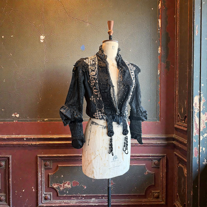 Raine, embellished Victorian silk and beaded silk black jacket