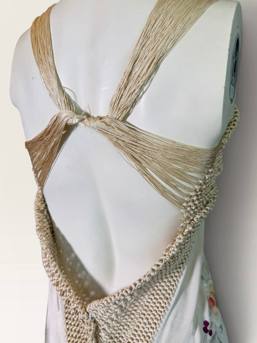 Diana, reworked short 40s silk embroidered piano shawl dress