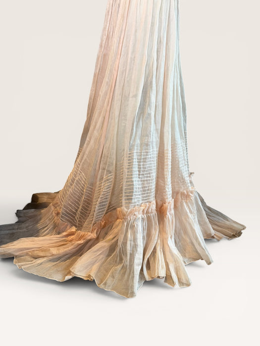 Rosa, reworked Victorian tape-work cream top and pink organza tiered skirt