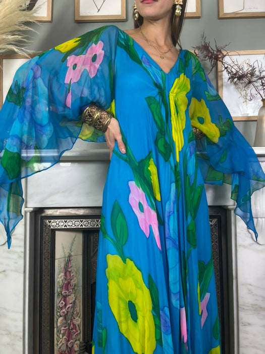 Clara, 70s hand painted chiffon dress