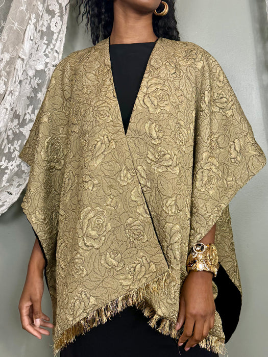 Shirley, riversible gold brocade and black velvet cape
