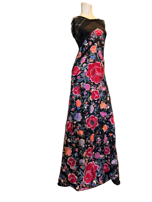 Birdie, reworked 40s embroidered piano shawl bias cut fringed dress