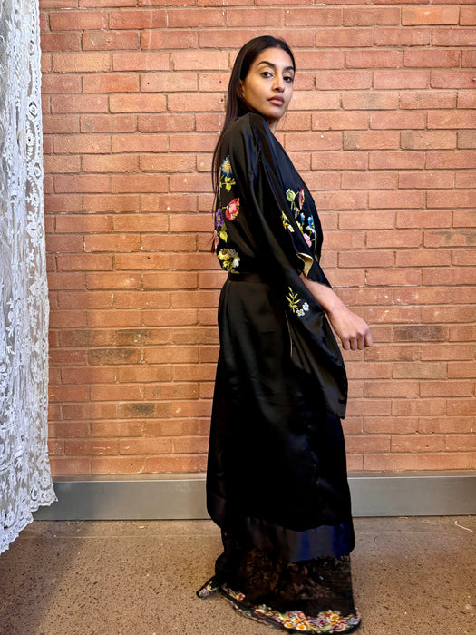 Jennifer, 40s floral black silk kimono