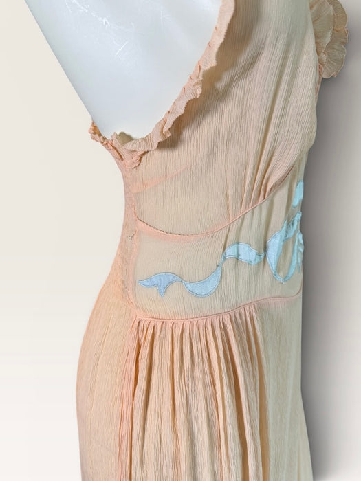Estelle, 1930s pink and blue silk and lace smocked dress