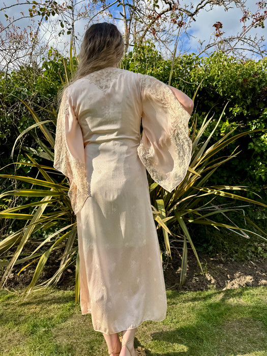 Constance, 20s pink damask silk and lace robe