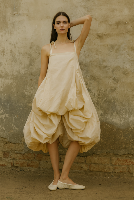 Norma, reworked silk parachute draped dress