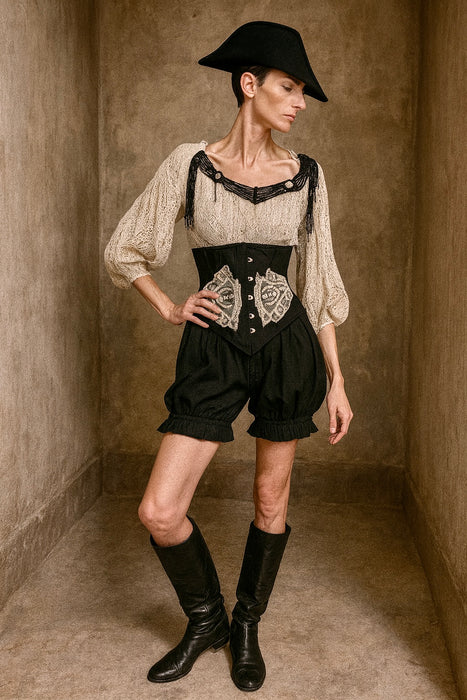 Astor, reworked Victorian corseted beaded blouse