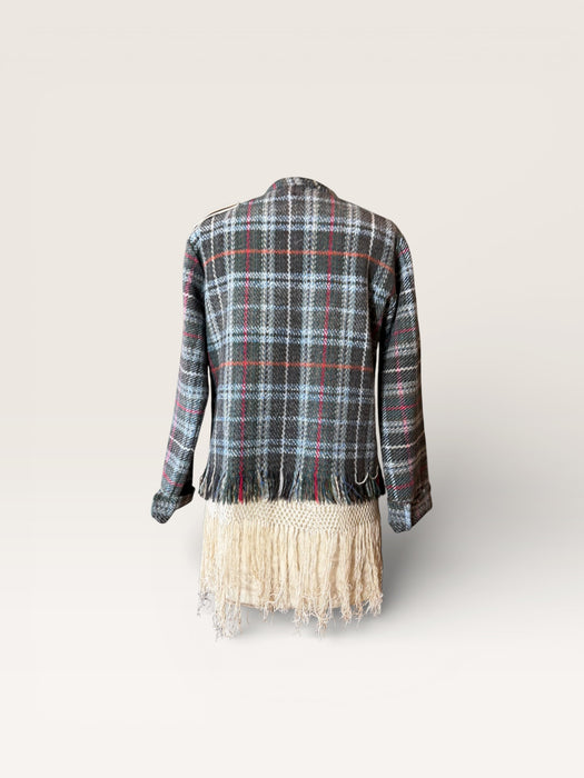 Tais, reworked 70s checked blanket with lace pockets and 20s glove