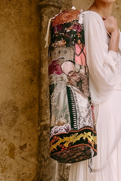 OV Yoga bag, antique patchworked organic recycled cotton yoga bag