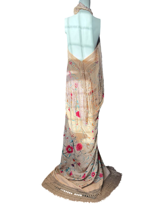 Allia, reworked 40s floral embroidered piano shawl dress