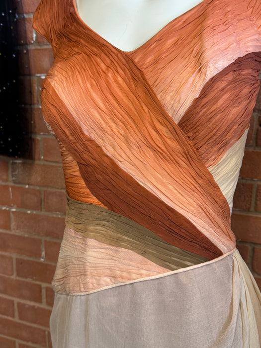 René-Rachel Couture, 70s silk chiffon draped dress