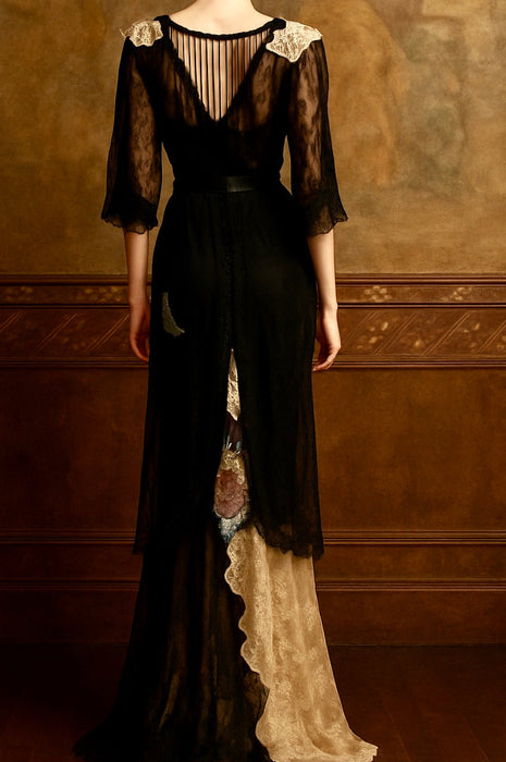 Lora, reworked 20s black silk tulle, lace and garter dress