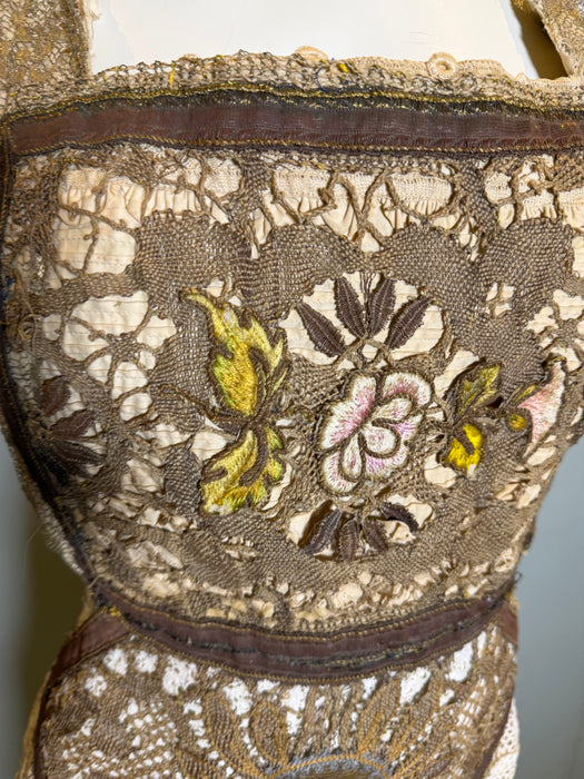 Miter, reworked 1920s French gold lamé and lace dress with Edwardian embroidery