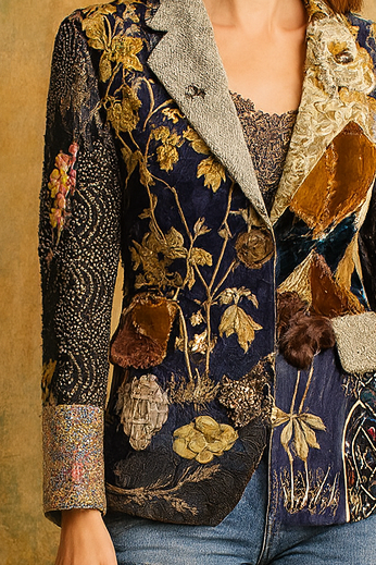 Eros, reworked patchwork and beaded 70s single breasted blazer