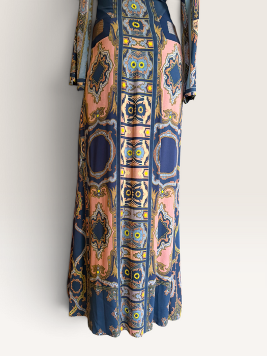 Etro, Fall 2015, runway geometric print beaded long jersey dress