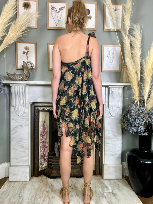 Olsen, 70s floral tiered one shoulder dress
