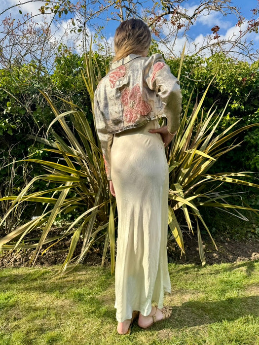 Cassius, 20s silver lamé jacket with pink velour appliqués