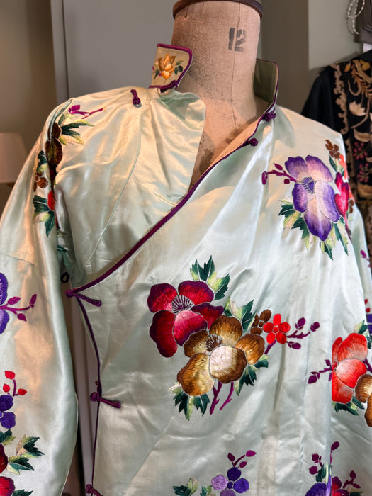 Tara, 40s Chinese mint green embroidered floral jacket