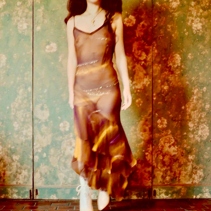 Felix, 90s silk chiffon beaded bias cut frill dress