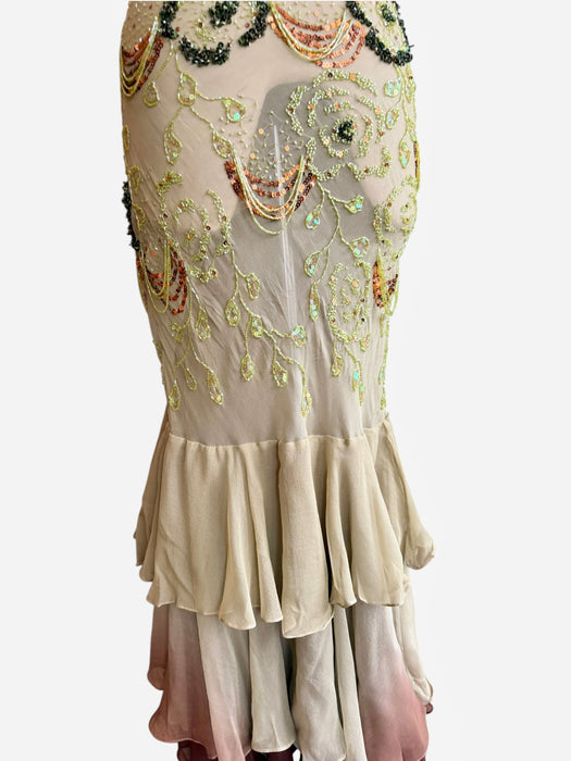 Flora, vintage bias cut beaded dress with ombré frill design