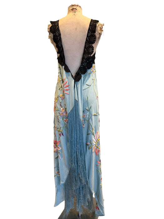 Amelia, reworked 40s embroidered silk and lace piano shawl dress