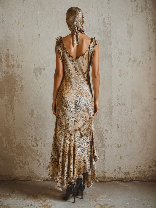 Ranah, 90s bias cut animal print asymmetric chiffon dress