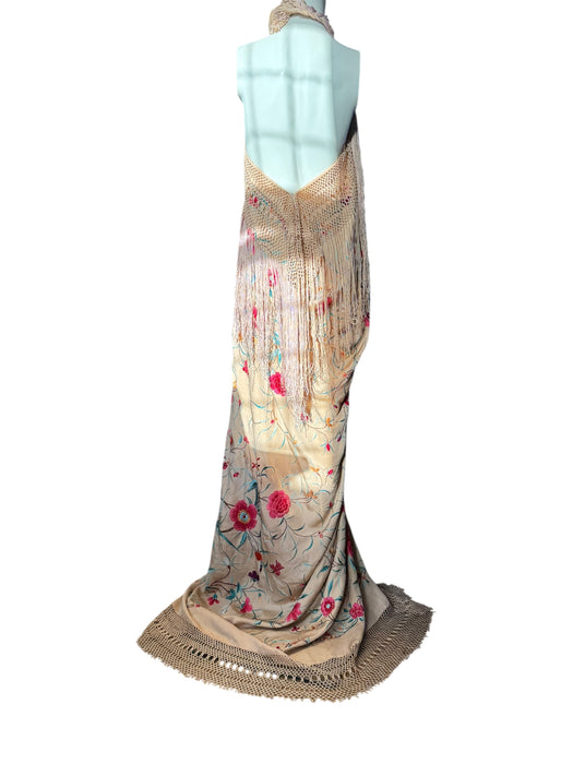 Allia, reworked 40s floral embroidered piano shawl dress