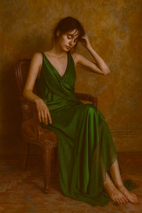 Ralph Lauren, green silk tiered silk dress