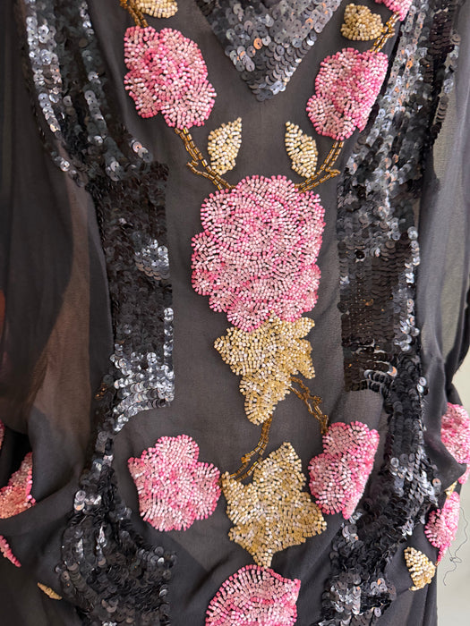 Greta, reworked 20s beaded short asymmetric dress