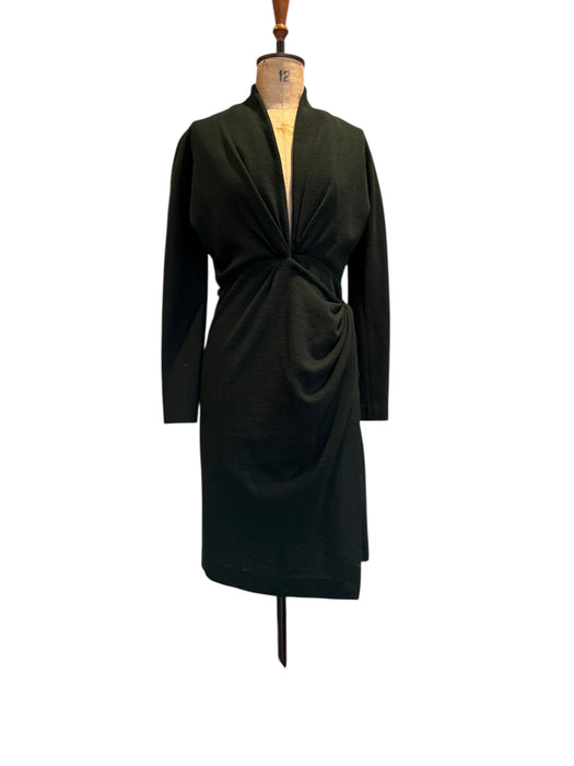 Donna Karen, Y2K bottle green wool draped wrap over dress
