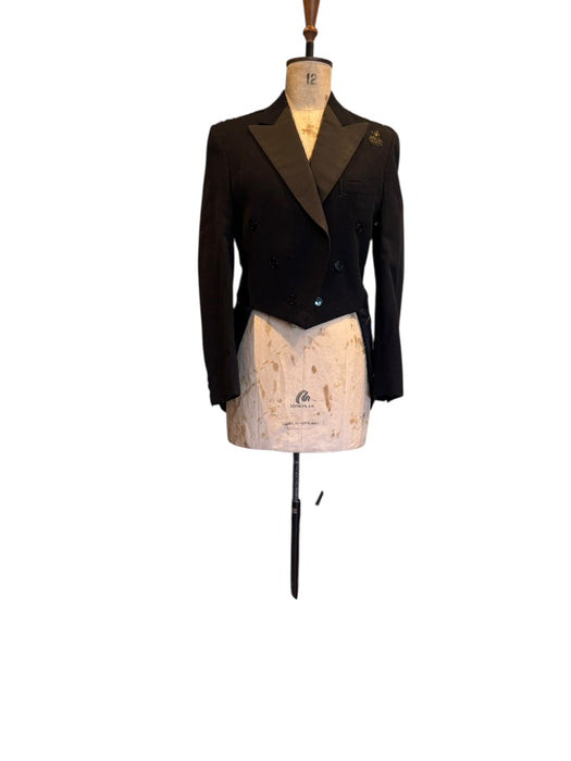 Jen, reworked 40s wool tail coat with Antique gold dragon embroidered design