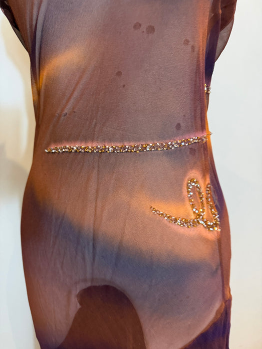 Felix, 90s silk chiffon beaded bias cut frill dress