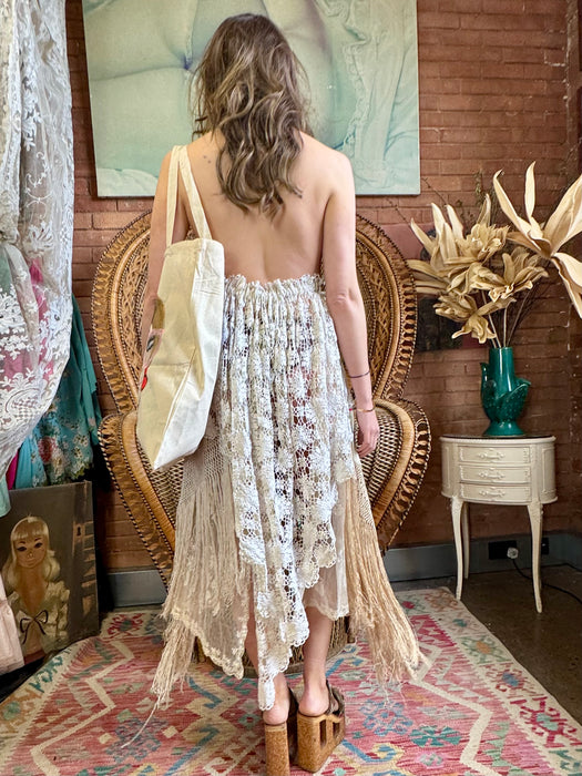 Paula, reworked 30s lace and silk fringed dress