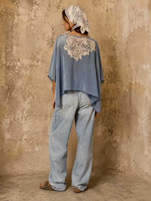 Adina, 30s, hand dyed pale blue silk and lace jacket