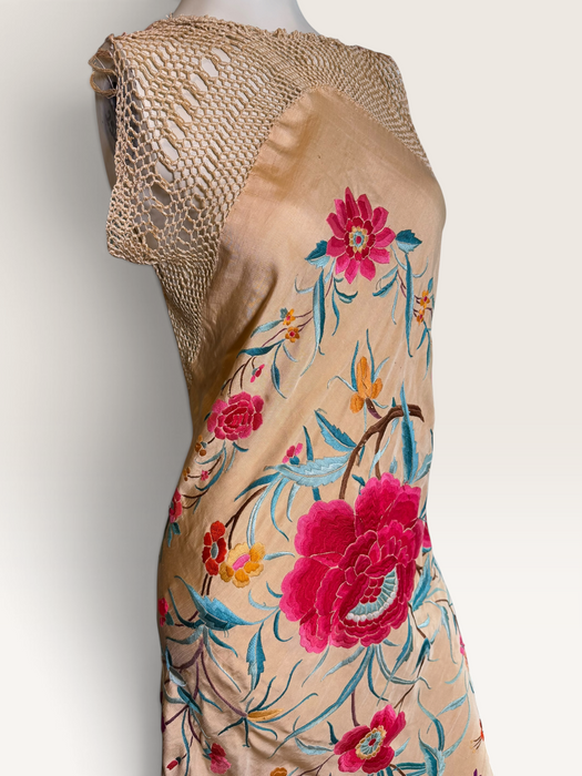 Bailey, reworked bias cut floral embroidered piano shawl dress