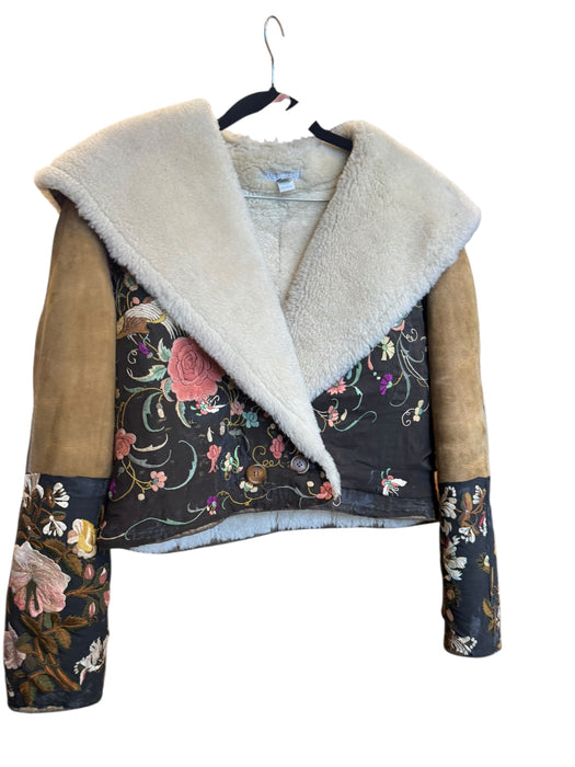 Paula, 80s sheepskin double breasted embroidered jacket