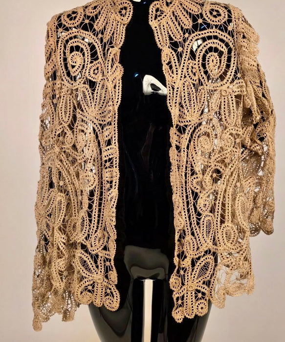 Magdalene, Edwardian ecru hand made lace bell sleeve jacket