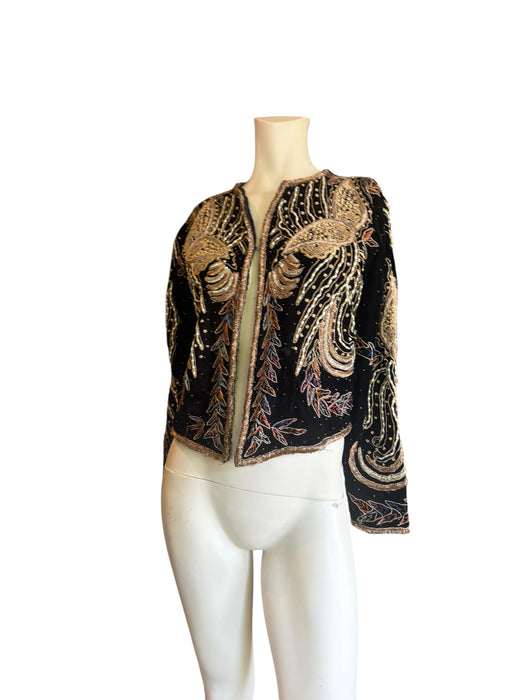 Praise, 1940s black velvet embroidered and beaded jacket