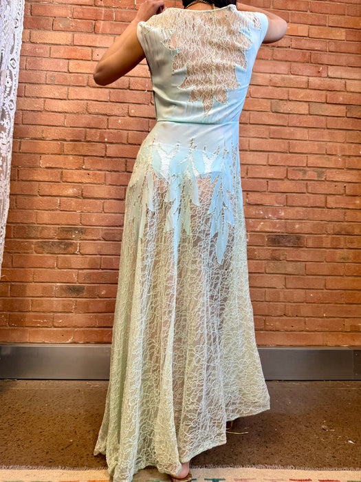 Jordan, 30s pale blue lace and rhinestone dress