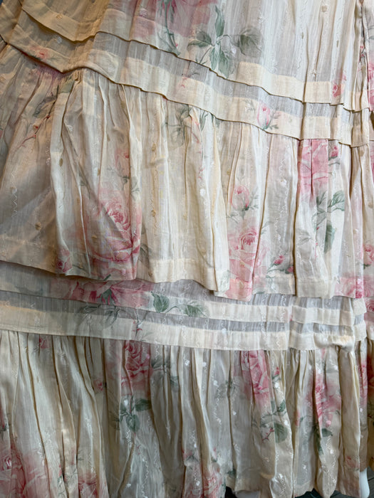 Mattie, reworked Victorian frill, floral cotton dress and lace beaded details