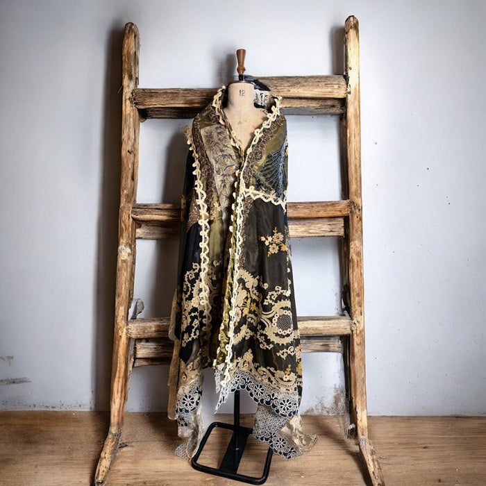 Anchor, reworked Antique French net and lace patchwork cape