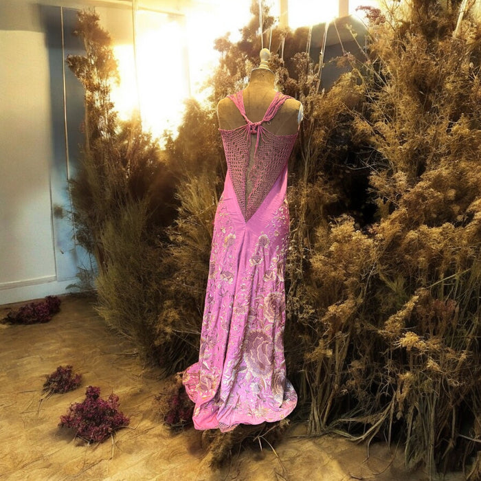 Magnolia, reworked 40s floral embroidered piano shawl dress