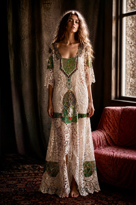 Salita, reworked 1930s French tea-dyed embroidered and beaded dress