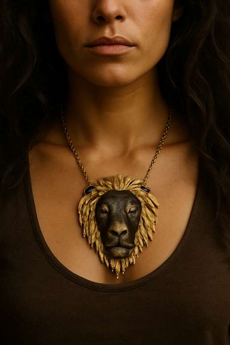 Maine, 70s two tone metal lion necklace