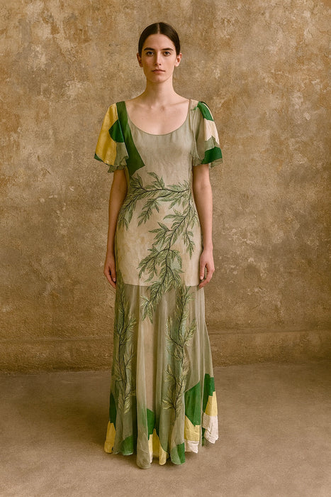 Borgia, reworked 30s silk net and leaf embroidered dress