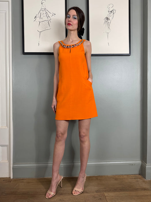 Oscar de la Renta, orange beaded dress