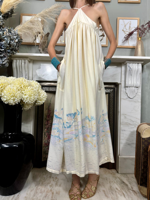 Chack, 70s cotton halterneck print dress