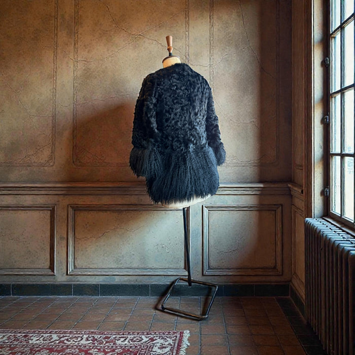 Heidi, vintage black Mongolian fur jacket