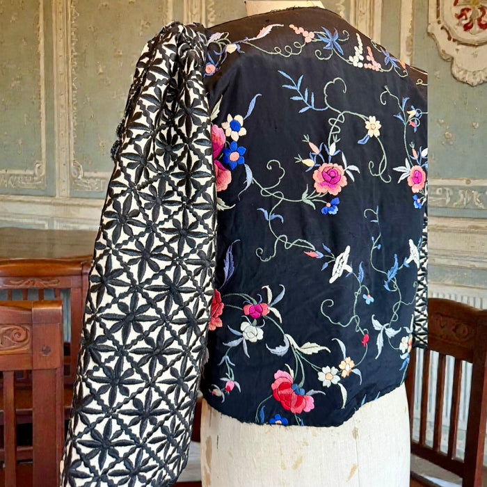 Jade, reworked vintage silk floral jacket with flare sleeves
